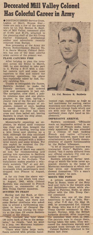 Mill Valley (CA) Recorder, August 16, 1945 (Source: Baldwin Family)